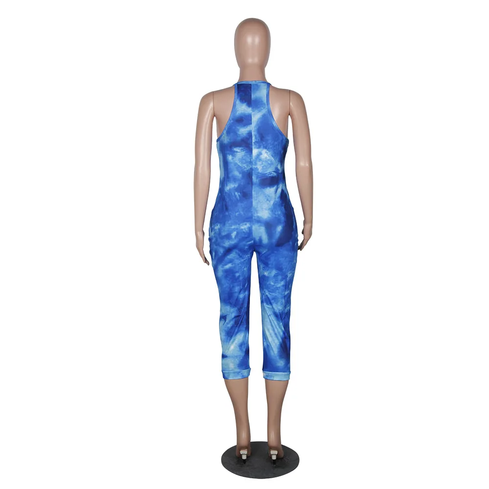 HAOYUAN сексуальный комбинезон с принтом Tie Dye, облегающий Летний комбинезон, цельный комбинезон на бретельках размера плюс, женский комбинезон