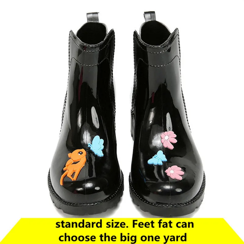2019 Women Cute Ankle Rain Boots Non-Slip Waterproof Water Shoes Woman boots Slip-on Cartoon Rainboots | Обувь