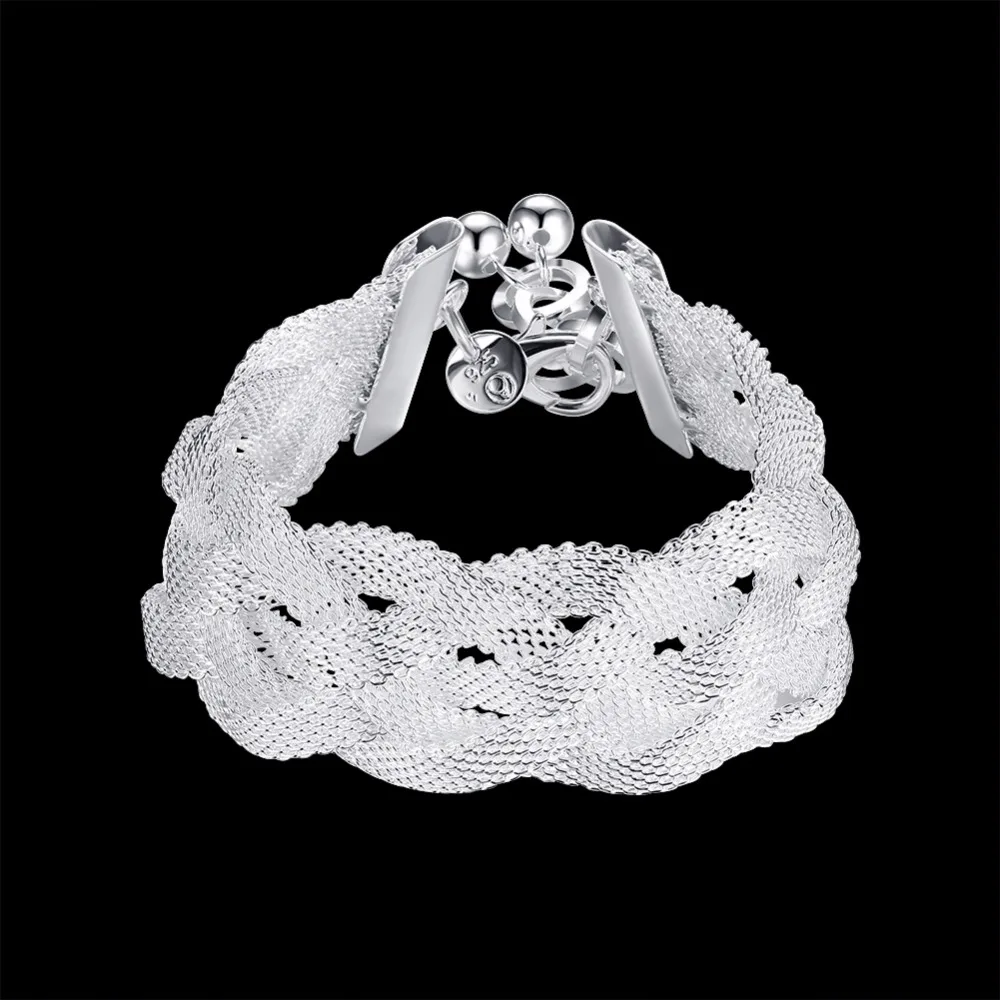 Women's jewelry 925 stamped silver plated fashion charm 8'' wide 25mm Cross Mesh chains bracelets gift pouches free shipping |