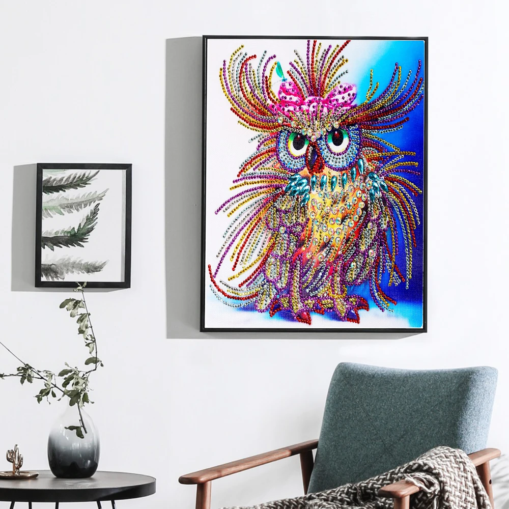 diamond embroidery circle special shape cartoon painting beautiful owl guard rhinestone crystal home decoration | Дом и сад