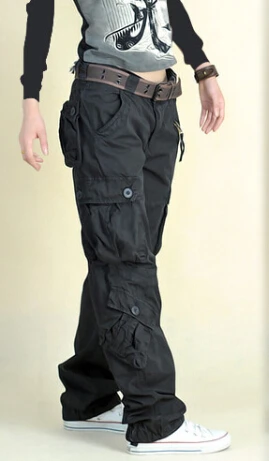 Брюки карго цвета хаки/чёрного в стиле хип хоп|womens hip hop pants|baggy pants womenpants women |
