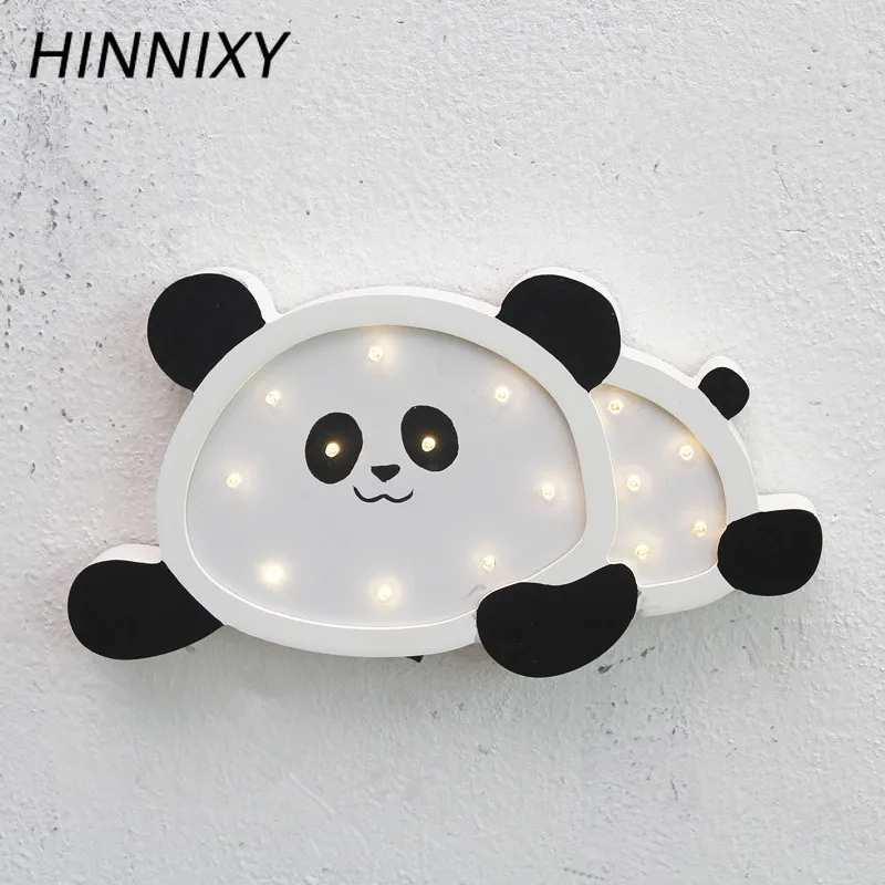 Hinnixy панда Светодиодные ночные лампы Деревянный милый мультфильм настенный