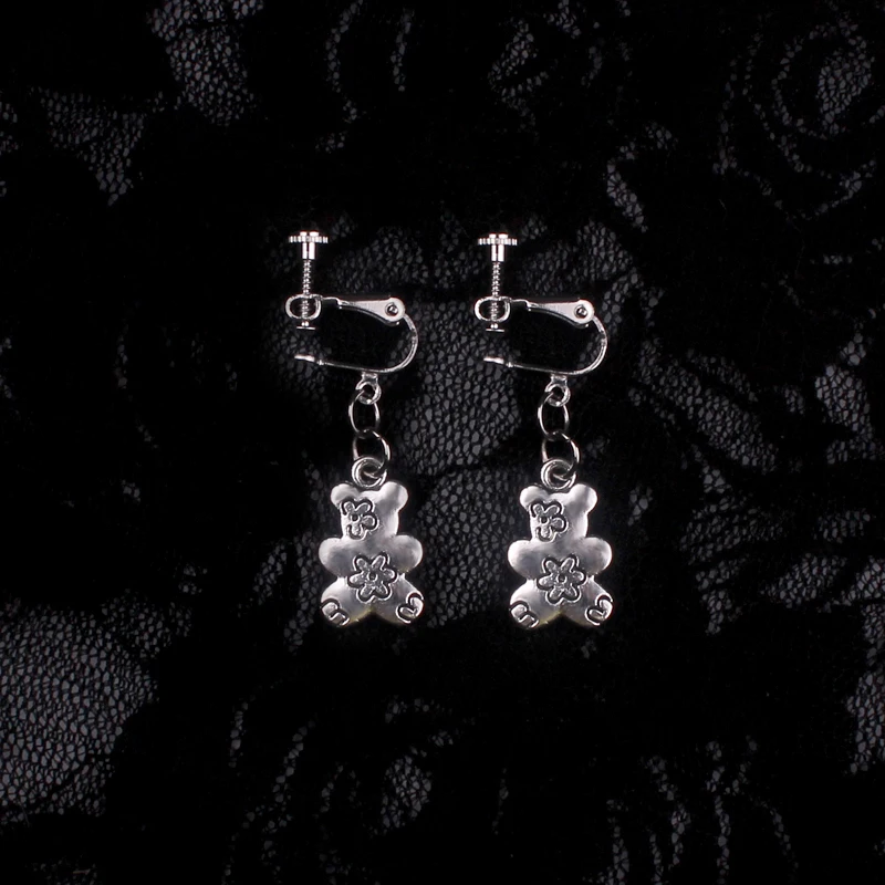 cute bear clip on earrings for women oorbellen vintage without piercing ear cuff girls | Украшения и аксессуары