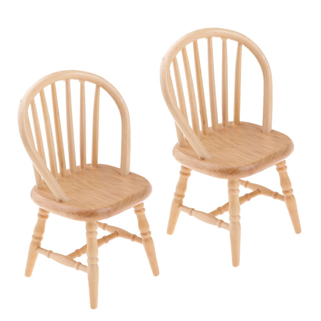 MagiDeal 2Pcs 12th Dollhouse Miniature Wooden Dining Chair with Slatted Back | Игрушки и хобби