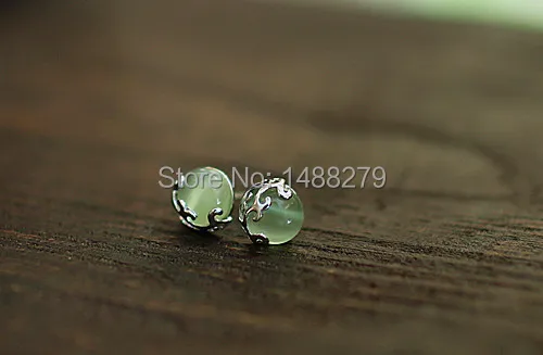 Женские винтажные серьги гвоздики с натуральным зеленым опалом в стиле ретро