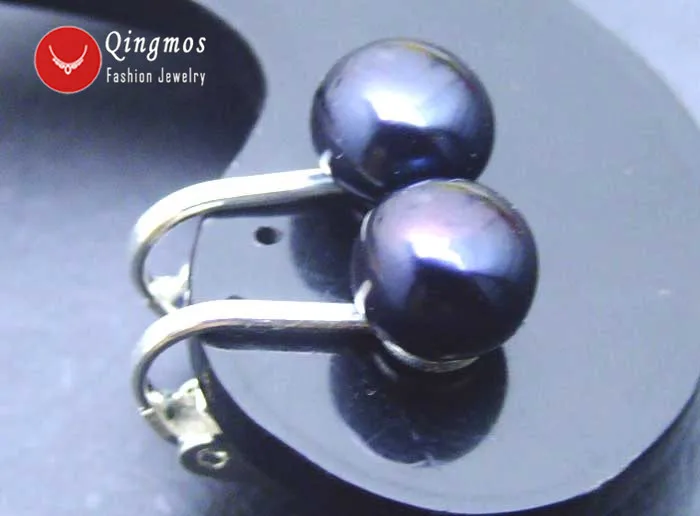 Женские серьги-клипсы с плоским жемчугом Qingmos черного цвета 7-8 мм натуральный