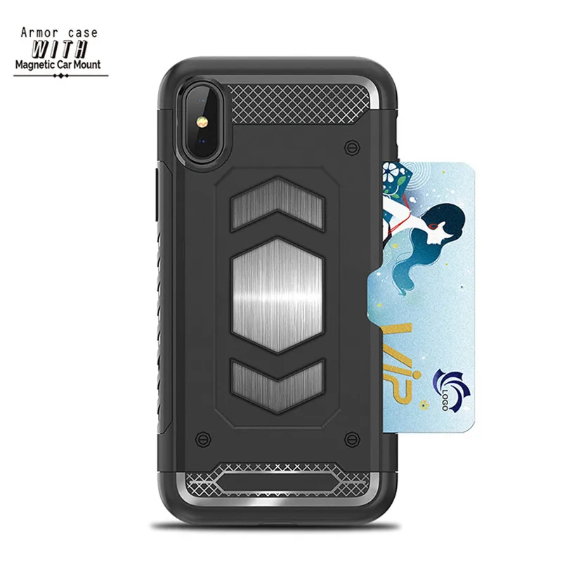 For iPhone X XR 7 8plus Case PC Armor Hybrid Car Magnetic Bracket for XS Max 6 6s 8 Plus Credit Card Holder |