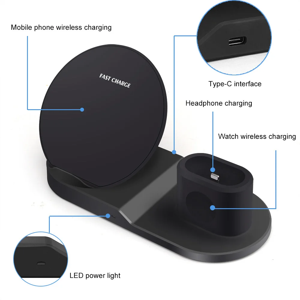Беспроводной Зарядное устройство подставка для iPhone AirPods Apple Watch док станция