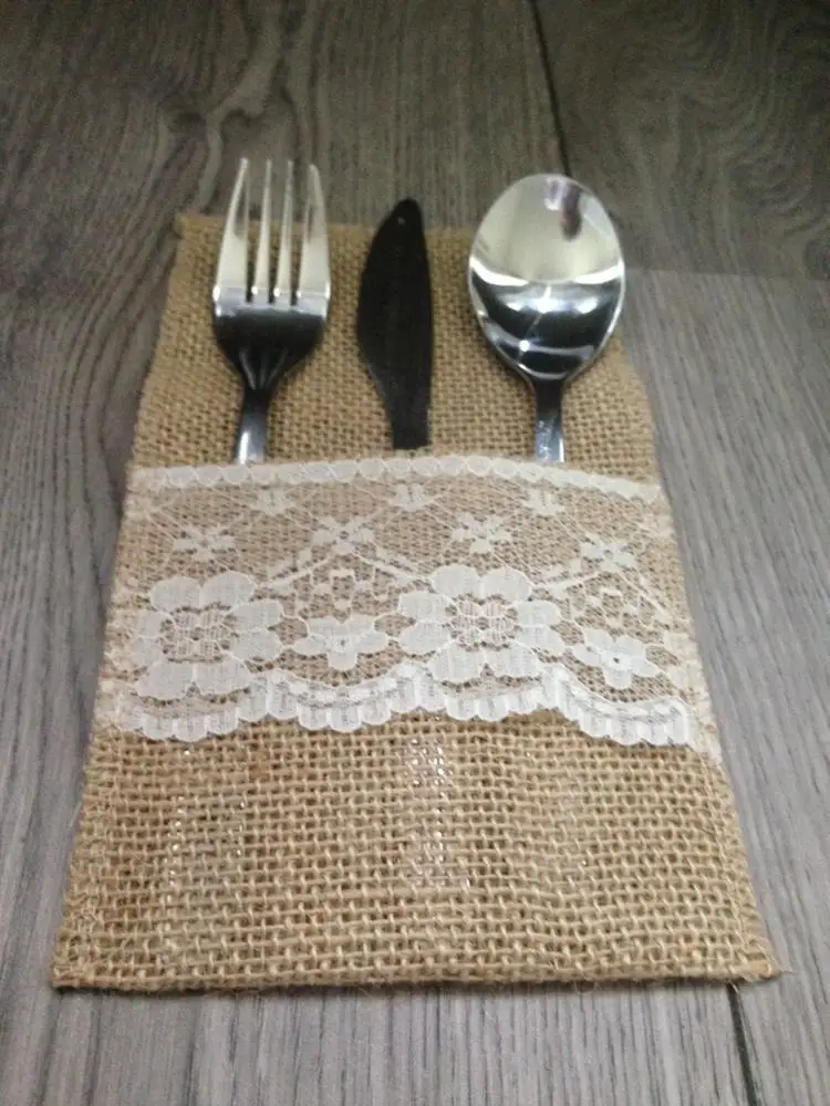 5 шт./лот кружевные карманы из натурального джута свадебная посуда в рустикальном