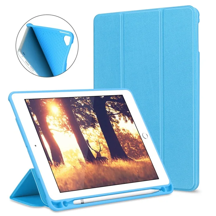 BLUE pencil slot Чехол для нового iPad 9,7 дюйма модель выпуска A1822 A1823 A1893 A1954 жесткий смарт-чехол из искусственной кожи с логотипом - Цвет: BLUE pencil slot