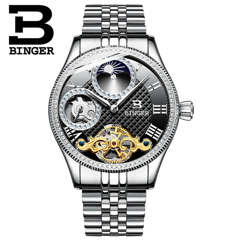 2018 новые механические мужские часы Бингер роль люксовый бренд Скелет наручные