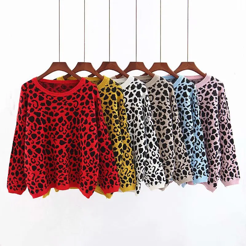 Зимний сексуальный леопардовый вязаный женский джемпер Повседневный плюс