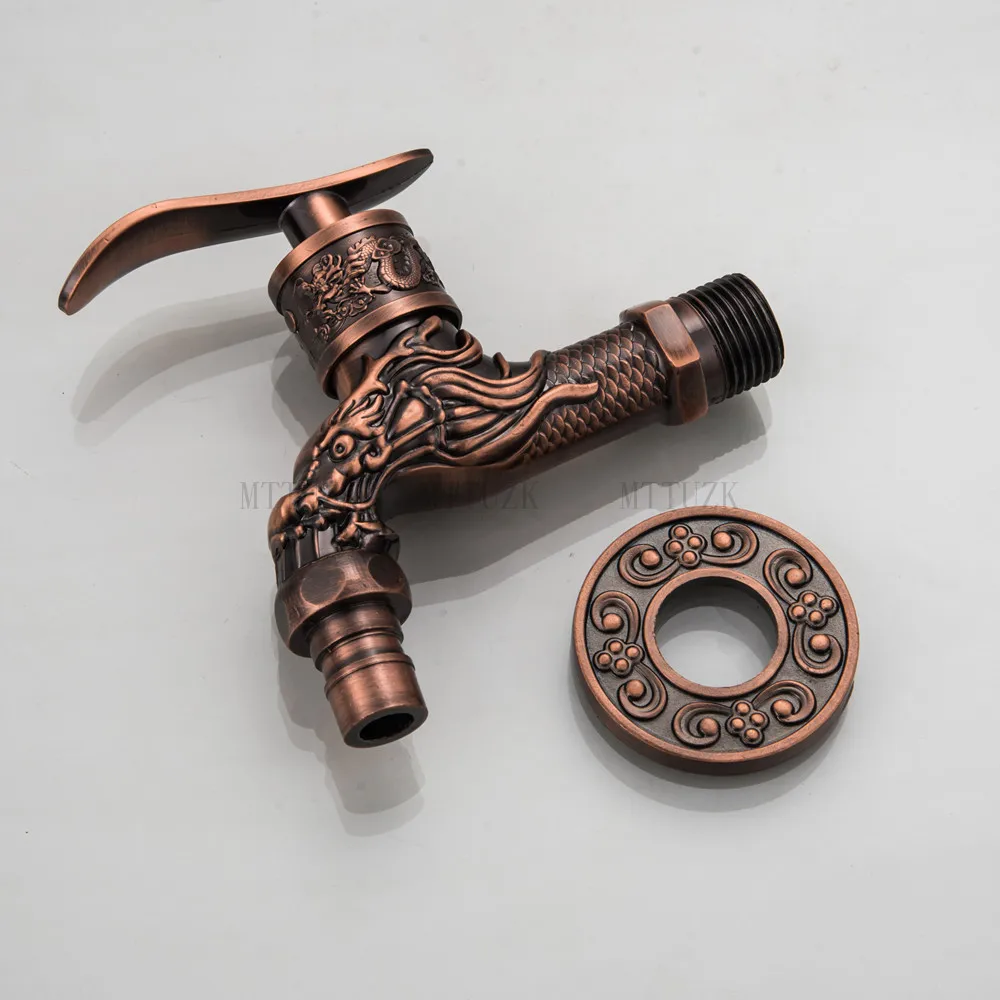 Straight handle MTTUZK настенный резной дракон античный красный Бронзовый водопроводный кран, декоративный наружный садовый смеситель для стиральной машины кран для раковины - Цвет: Straight handle