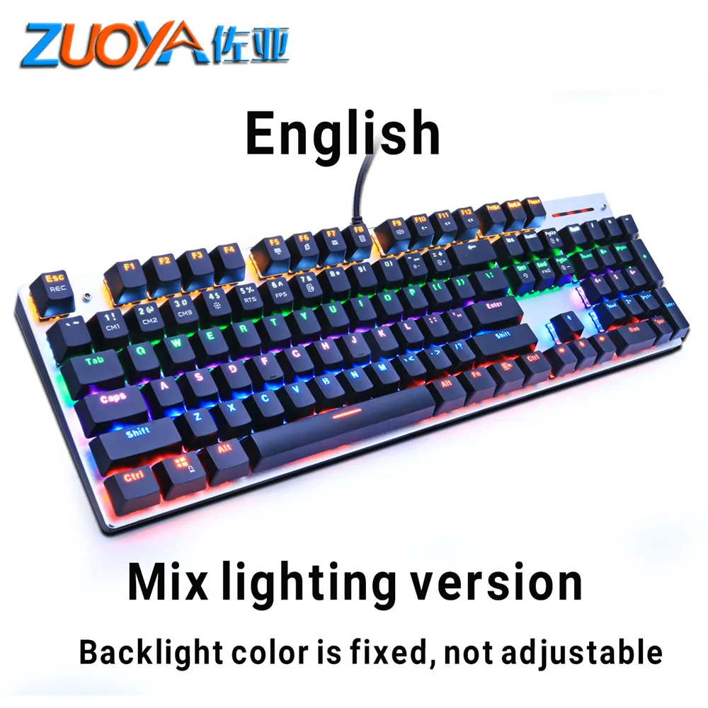 104black Mix lightUS Игровая механическая клавиатура ZUOYA, синий переключатель, RGB/Mix, подсветка, клавиатуры, USB, проводная, русская/США, для геймера, ПК - Цвет: 104black Mix lightUS