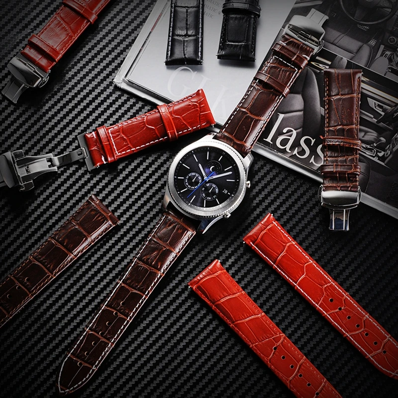 

Ремешок из натуральной кожи с застежкой-бабочкой для Samsung Gear S3 Classic Frontier Huami watch 1 2 huawei watch 2 pro, 22 мм
