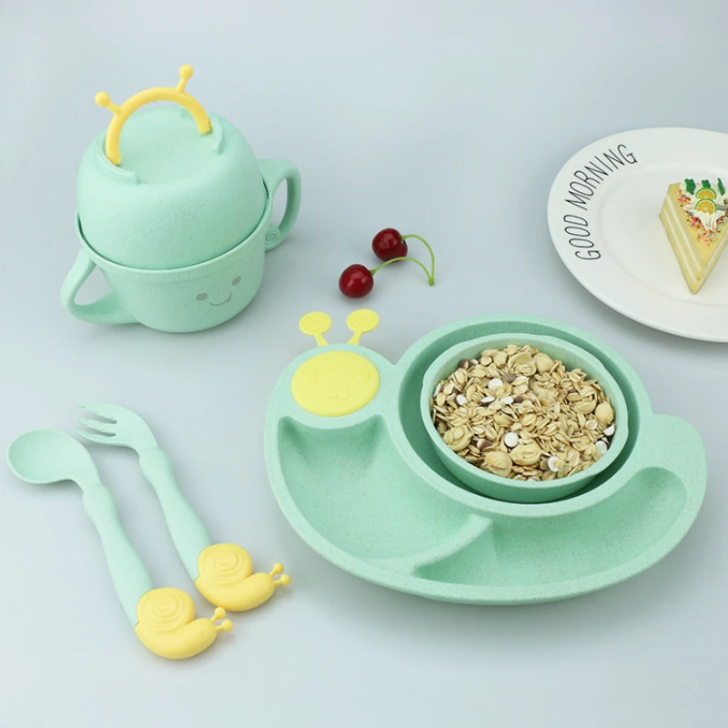 6pcs Children's Tableware Set Wheat Straw Food Feeding Dinnerware Cute Baby Dishes Kids Plate Training Spoon Fork Prato Infantil | Мать и