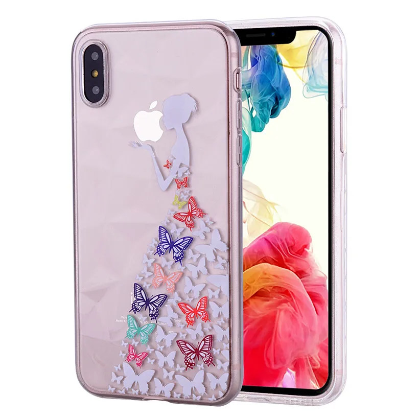 HEMASOLY Case For iPhone XR XS Transparent Max Silicone Ultra Thin Diamond Rhombus Pattern Cover |