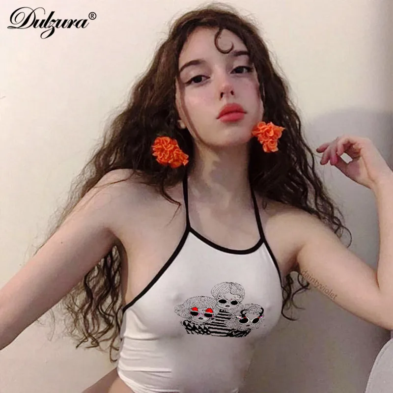 Dulzura 2019 летний женский укороченный топ топы майка милый белый без рукавов уличная