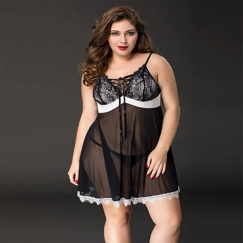 Размер XXL Женская Сексуальная кружевная прозрачная одежда для сна женское