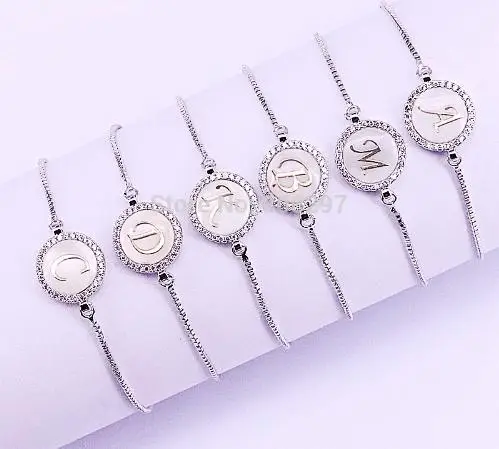 Silver Bracelet 10 шт. ювелирные изделия микро Pave CZ оболочки 26 буквы, алфавиты разъем регулируемый браслет-оберег - Окраска металла: Silver Bracelet