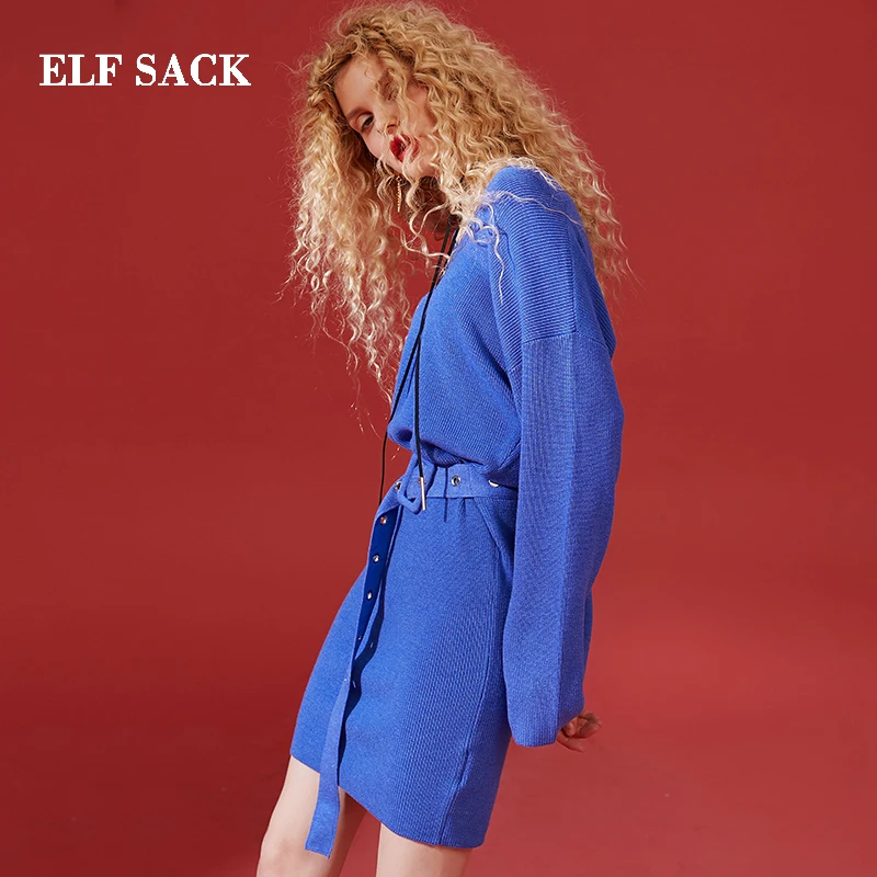 ELFSACK, стильное Новое Женское платье с круглым вырезом, длиной до колена, прямые платья для женщин, однотонное повседневное женское платье, платья для вечеринок