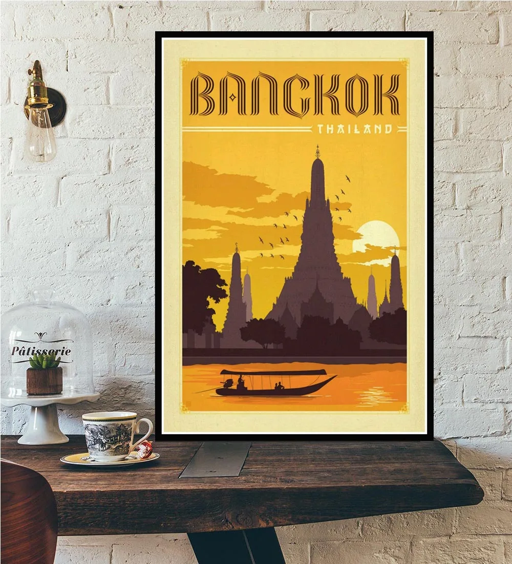 

Bangkok Tel Aviv Europe World City Tour Travel Scenery Vintage Landscape Poster Prints Wall Art Canvas Painting Home Decoration
