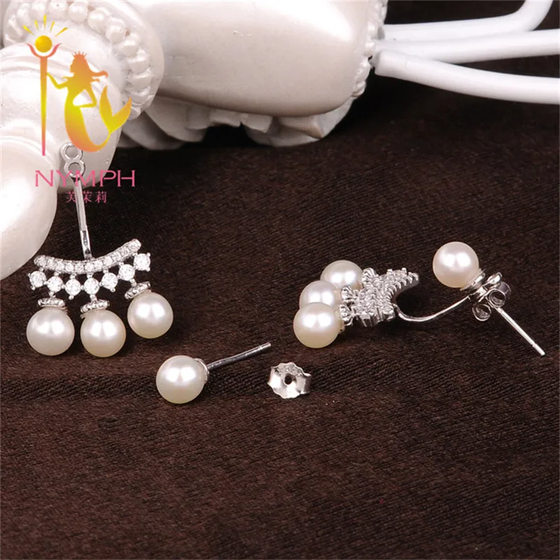 NYMPH Бренд Естественный пресноводный жемчуг серьги небольшой размер 5 5.5 мм