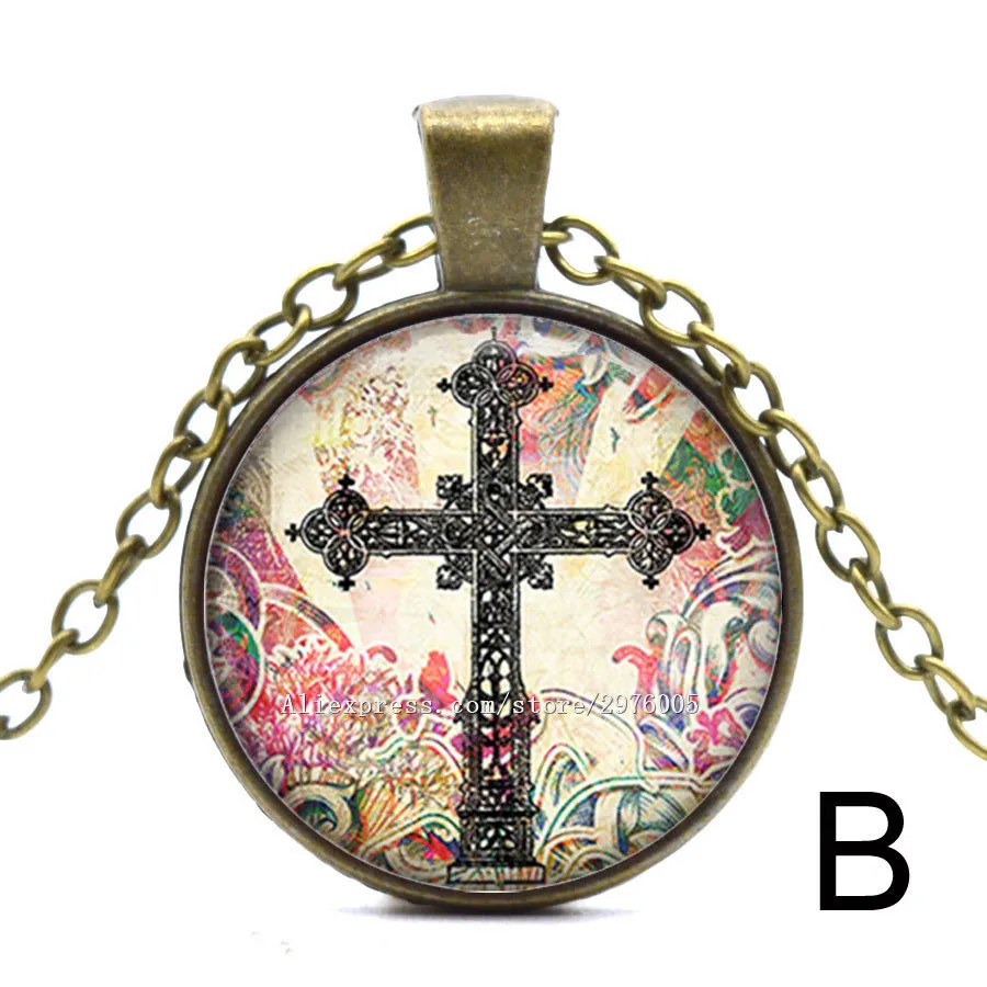 Уникальный кулон с кабошоном Серебряно бронзовая цепочка ожерелье черный крест