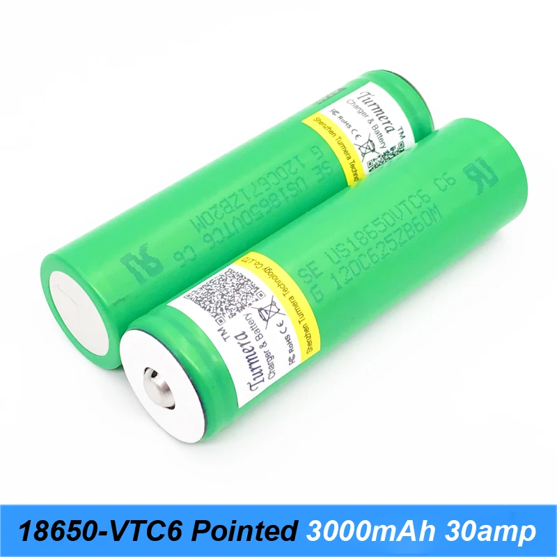 100% оригинал 3 6 V US18650 батарея VTC6 с заостренным (без PCB) для 18650 3000mAh 30A блок питания