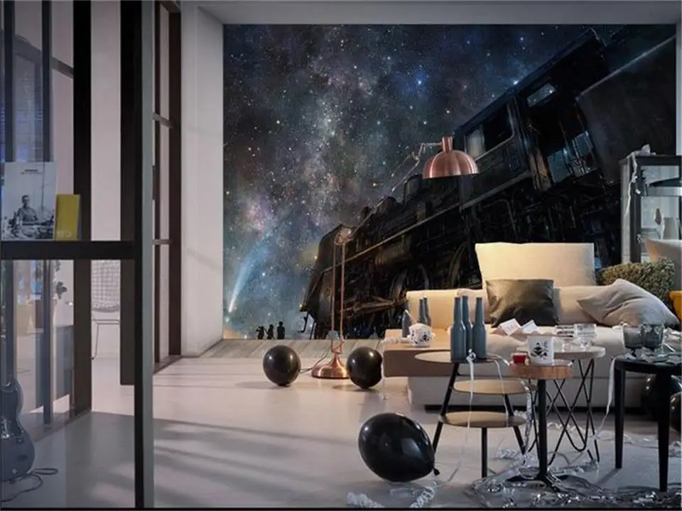 3d обои на заказ фотообои для детской комнаты Фреска поезд сказка мечты живопись