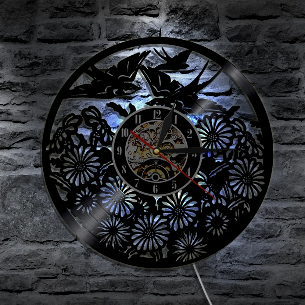  Birds Animals Vinyl Record Wall Clock Led Lighting Vintage Home Decor LP Art Handmade Gift For Bird Lovers | Дом и сад