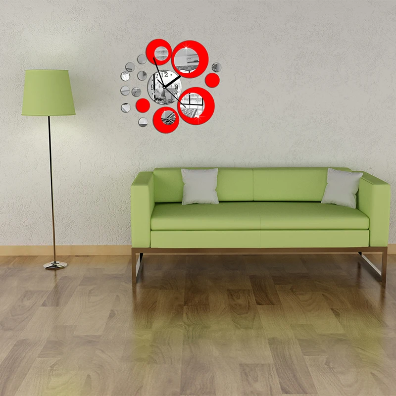 Новые 3d diy зеркальные настенные часы европейский домашний декор цифровые серебристые и красные часы Современные часы для гостиной