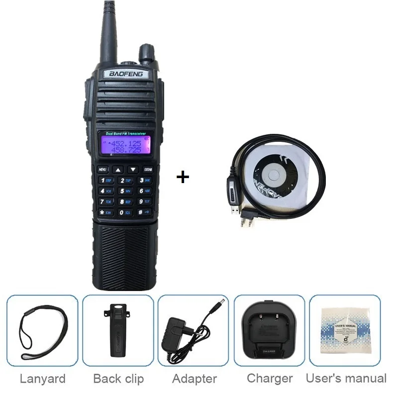 add cable 8 Вт Baofeng UV-82 рация длинный диапазон UHF VHF морской CB любительский радио сканер трансивер PMR 446 UV 82 большой Battey 3800 мАч - Цвет: add cable