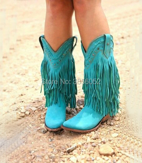 Винтажные кожаные дамские ботинки Осень зима с острым носком бахромой до