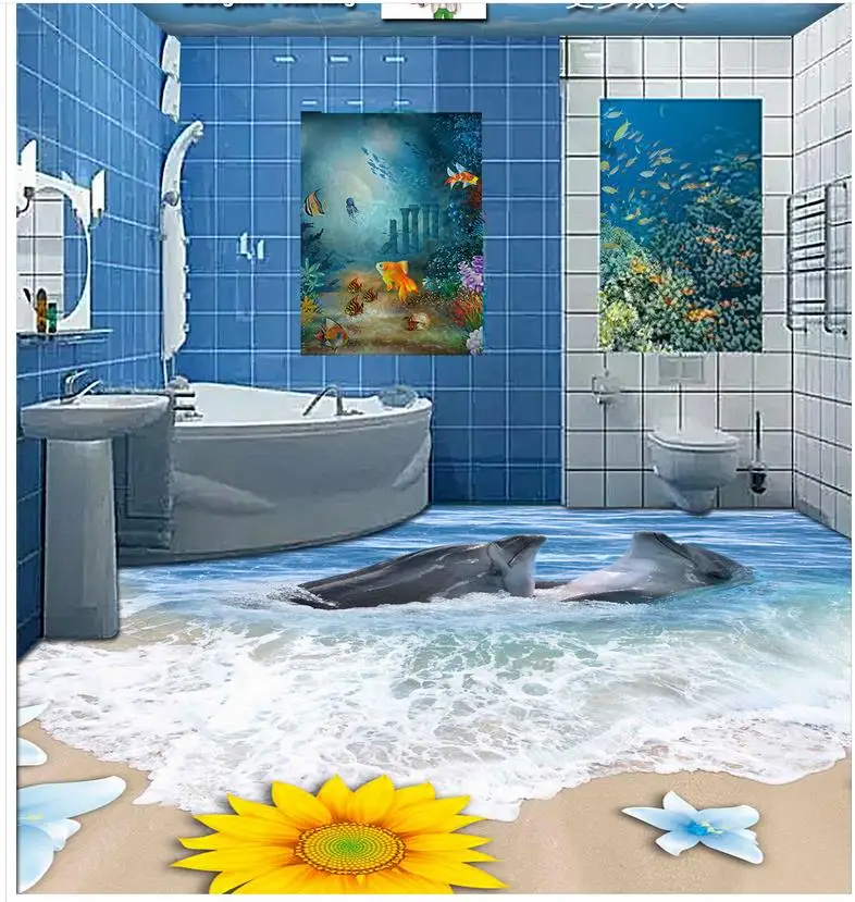 Самоклеящиеся напольные 3D-обои из ПВХ водонепроницаемые для пляжа песка волн