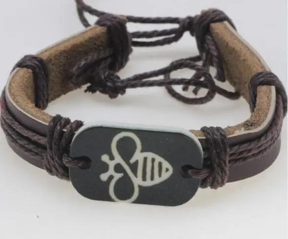 SilverBee Brown Rope Заказной браслет Прекрасный пчелиный кожаный браслет AliExpress лучшие продажи ручной работы браслеты для мужчин YP2690 YP0059 Прямая поставка - Окраска металла: SilverBee Brown Rope