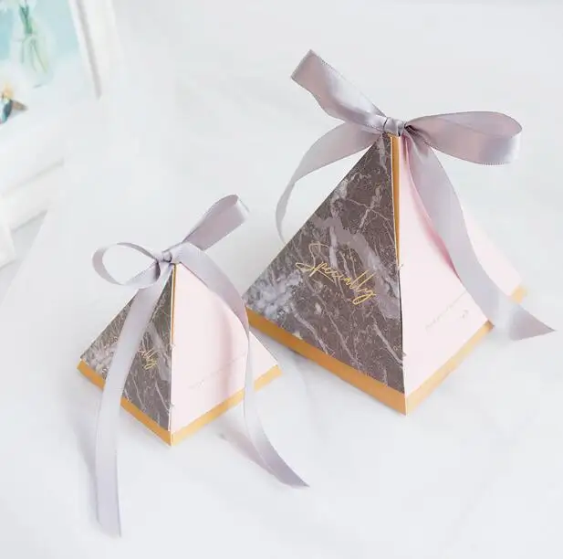 60 шт. розовая мраморная треугольная пирамида свадебные сувениры конфетные