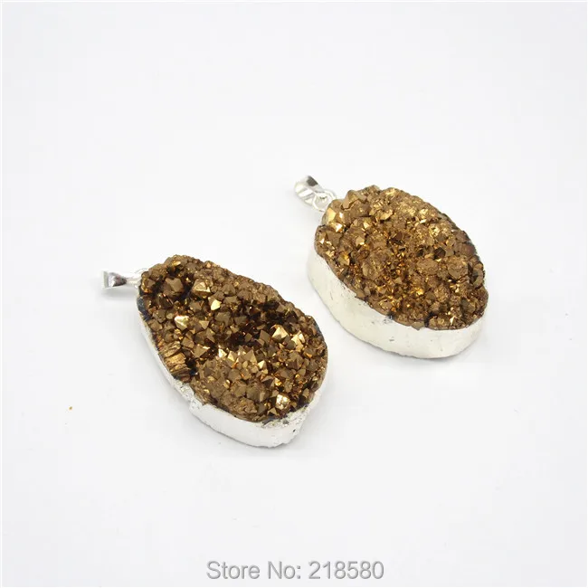 

P15061818 Gold Drusy Crystal Cluster Pendant with Silver Plated
