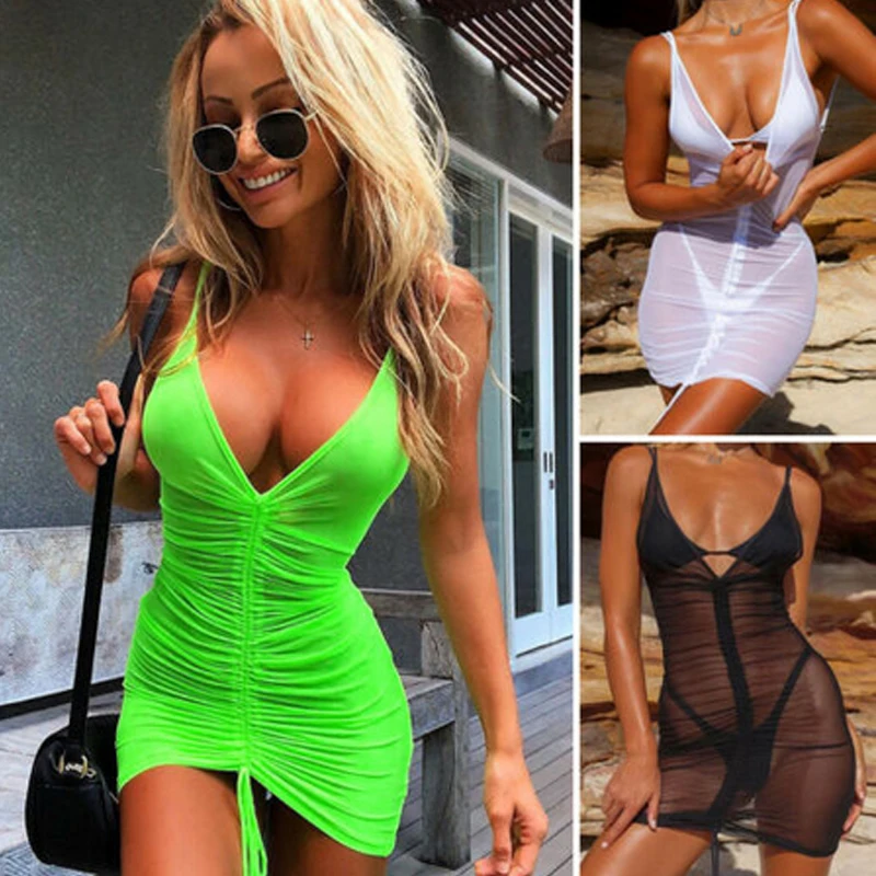 

Sexy Mesh Beach Cover Up Women's Sheer Mesh See Through Bikini Cover Up Swimwear Swimsuit Bathing Summer Beach Dress