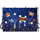 Фон для фотосъемки с изображением синего супергероя здания мультфильма бум для мальчика день рождения фон для фотосъемки фоны для фотостудии