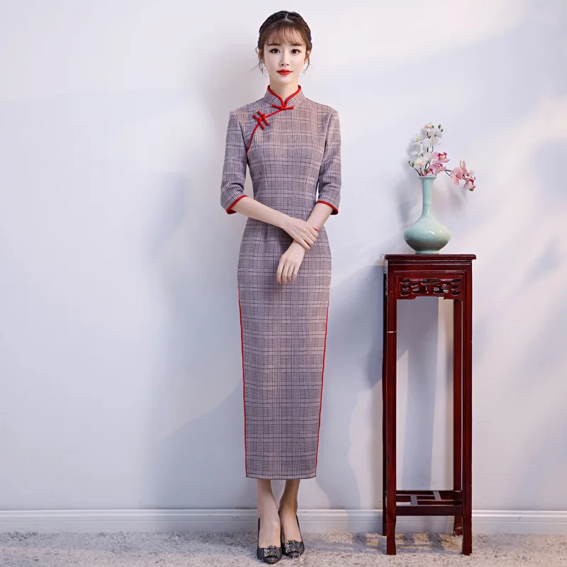 S-XXXL леди длинное Ципао в винтажном китайском стиле платье 2018 весенние женские