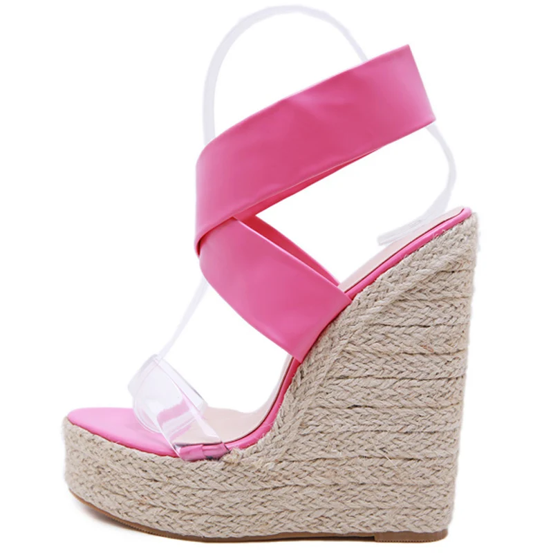 Летние женские туфли на очень высоком каблуке и платформе Босоножки танкетке с