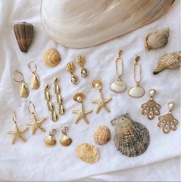 Женские богемные серьги-подвески IF YOU в виде раковины с золотыми звездами большие