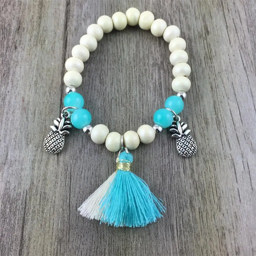 Браслет девушка дерево Бусины Boho Браслеты Для женщин Изделия 8 мм Деревянный