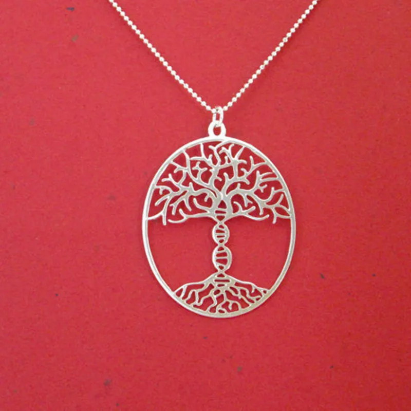 

Tree of life with a DNA trunk necklace silver plated necklace