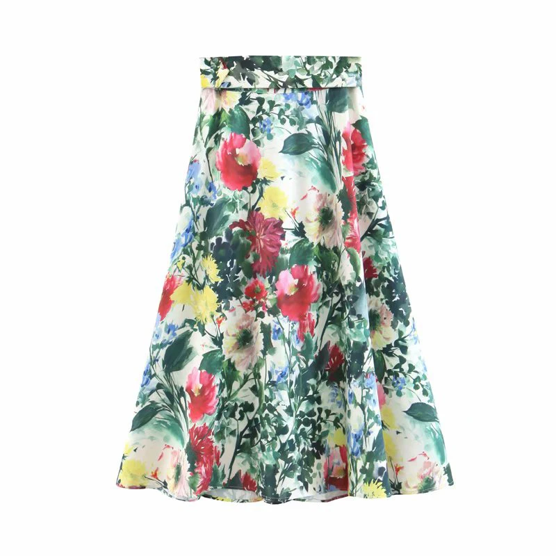 Женская юбка миди с цветочным принтом плиссированная на молнии сзади стильная