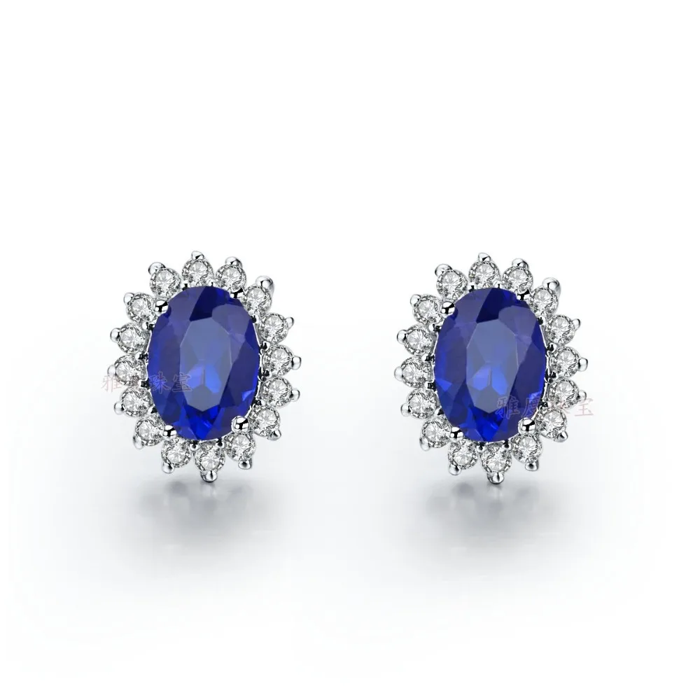 Настоящее золото сапфир Серьги Jewelry 2ct/кусок Овальный Серьги с драгоценными камнями Овальный Сапфир Стад девушка Обручение 14 К белого золота