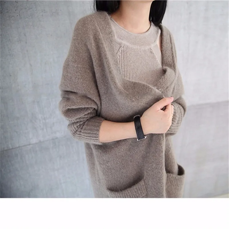 Новинка 2020 осенне зимний кашемировый кардиган Женский Длинный свободный толстый