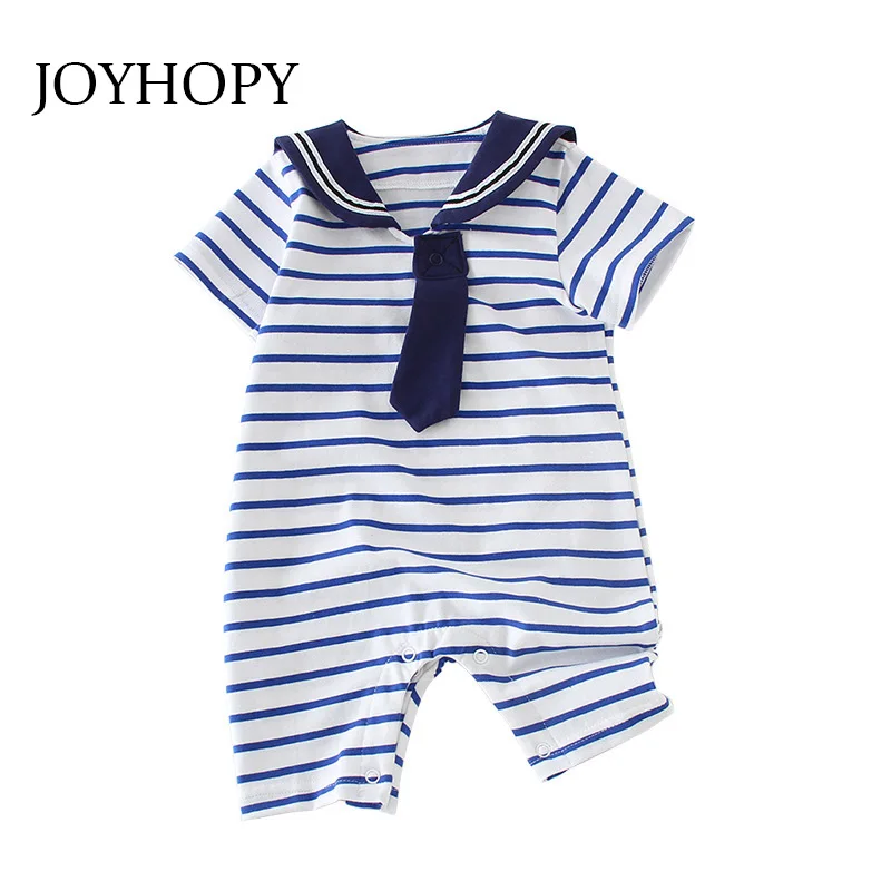 

Детские комбинезоны JOYHOPY для мальчиков и девочек, летний костюм с коротким рукавом, комбинезоны в темно-синюю полоску, Одежда для новорожден...