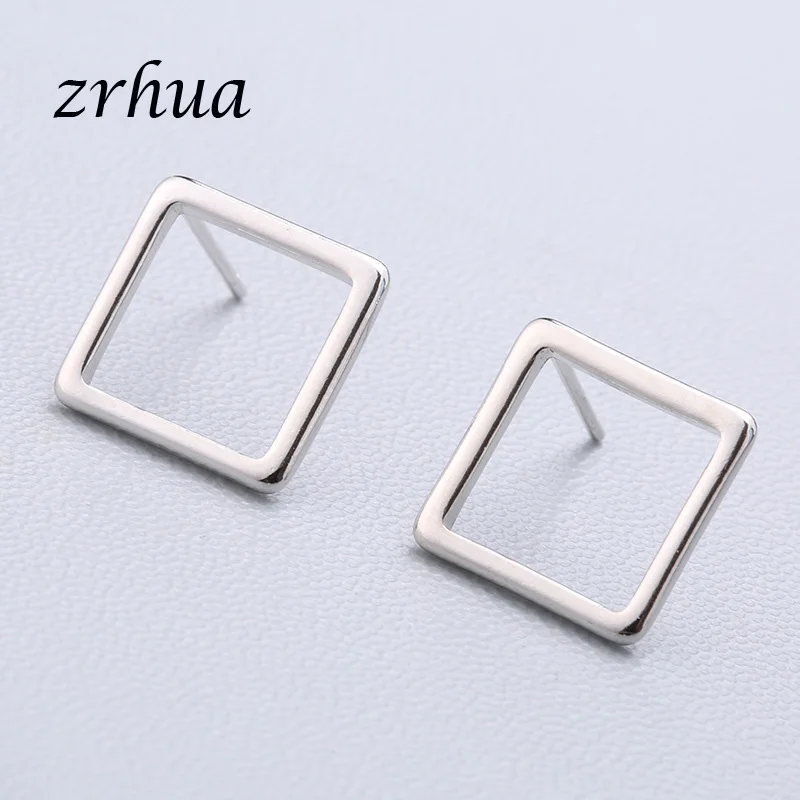 square ZRHUA 925 пробы серебряные Простые серьги-гвоздики подарок pendientes oorbellen букле d'oreille femmes Новая коллекция рождественские подарки - Окраска металла: square